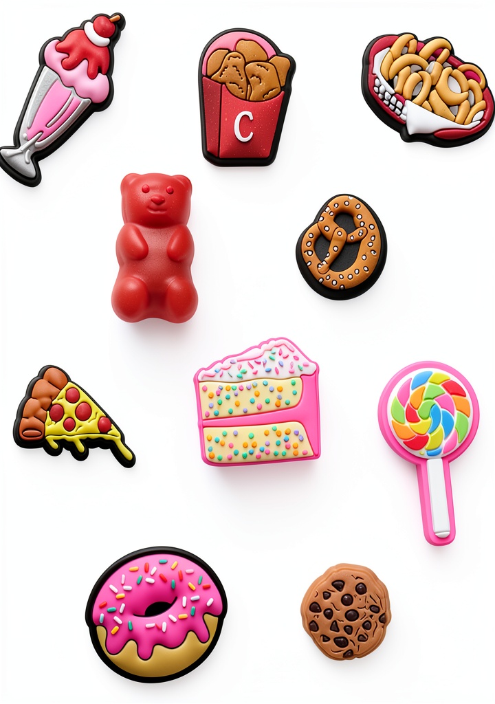 Installing Crocs Jibbitz charms Lightweight Colorful Pack on a wooden desk